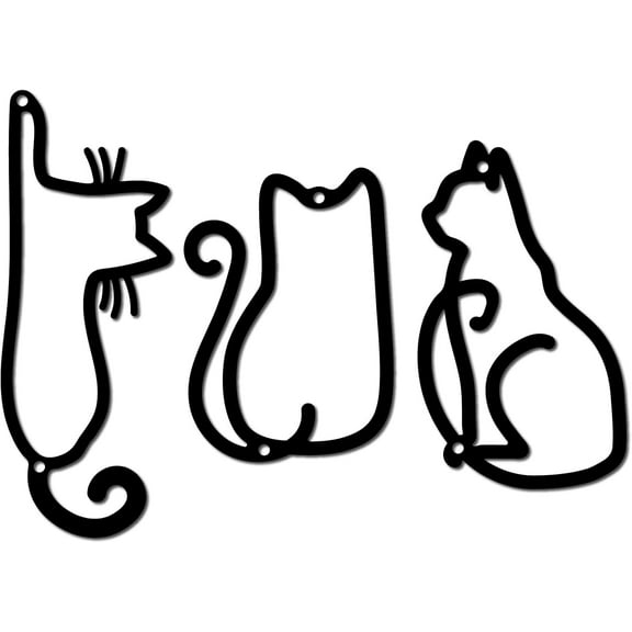 Cat Metal Wall Decor Wire Wall Art Iron Wall Signs Hanging Ornament Sculpture for Balcony Garden Home Coffee Bar Living Room Bedroom Kitchen Hotel Indoor Decoration Black 7.9x3.9 Inch Gray