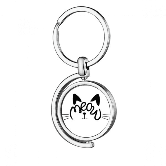 Cat Mewing Quote Animal Cartoon Rotating Keychain Metal Keyring Holder