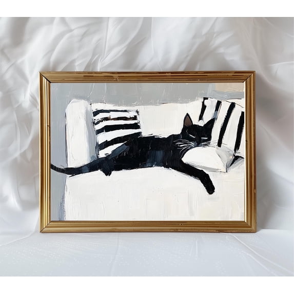 Cat Minimalist On Couch Abstract Monochrome Art For Cat Lovers Poster ...