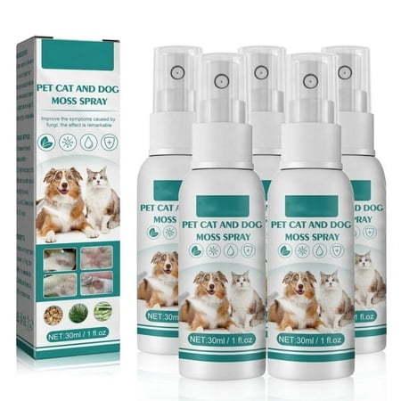 Cat Mite Spray,Pets Skin Care for Dogs and Cats Helps with Rash, Pet Cat and Dog Moss Spray Relief Pet Skin Moss Cleaning Care Anti-Itch and Mite Removal Spray,5 pcs