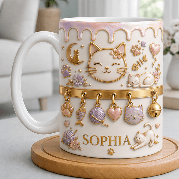 Cat Mom Accent Mug Personalized Cat Lover Coffee Cup with Cute Name Design