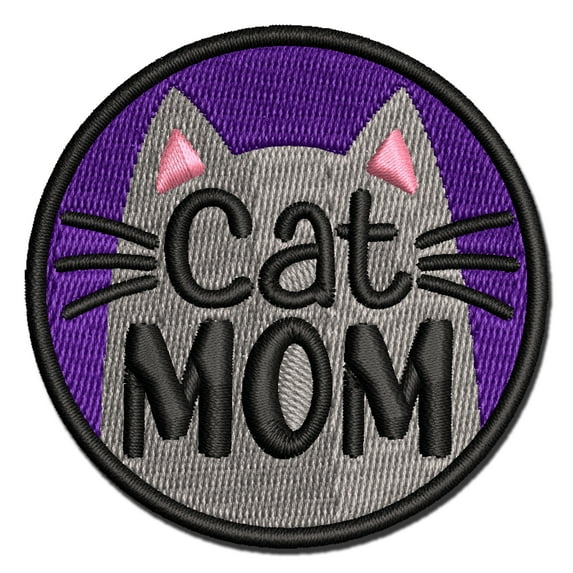 Cat Mom Applique Multi-Color Embroidered Hook & Loop Patch - 3 Inch Medium