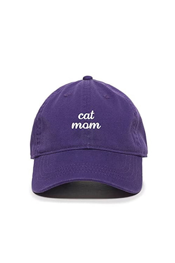 Cat Mom Baseball Cap Embroidered Cotton Adjustable Dad Hat Purple