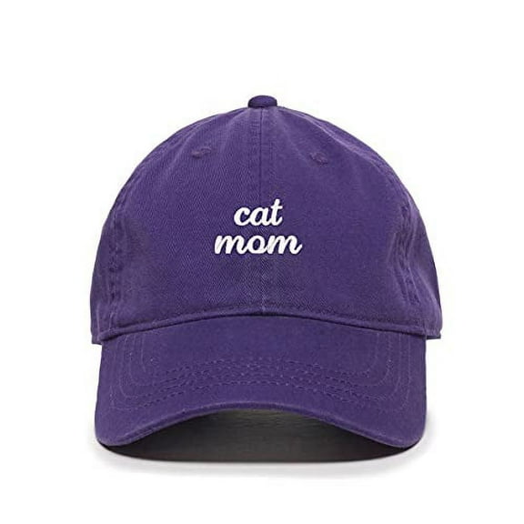 Cat Mom Baseball Cap Embroidered Cotton Adjustable Dad Hat Purple