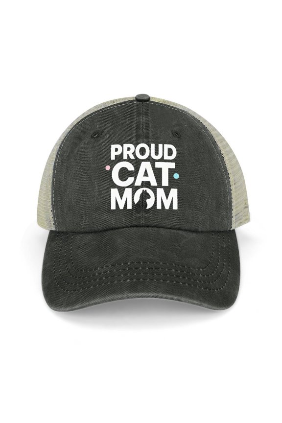 Cat Mom Black Adjustable Trucker Baseball Cap for Men Women, Mesh Snapback Hat