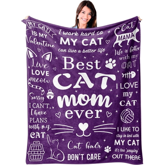 Cat Mom Blanket 60"x50", Cat Lover Gifts for Women, Cat Gifts for Cat Lovers, Cat Mom Gifts for Women Birthday, Best Cat Mom Ever Blankets, Christmas Mothers Day Cat Gifts for Cat Mom