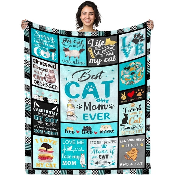 Cat Mom Blanket 60x80 Inch Cat Lover Gifts for Women, Valentines Cat Gifts for Cat Lovers, Best Cat Mom Ever, Cat Mom Gifts for Birthday, Cat Owners Gifts for Christmas Thanksigiving