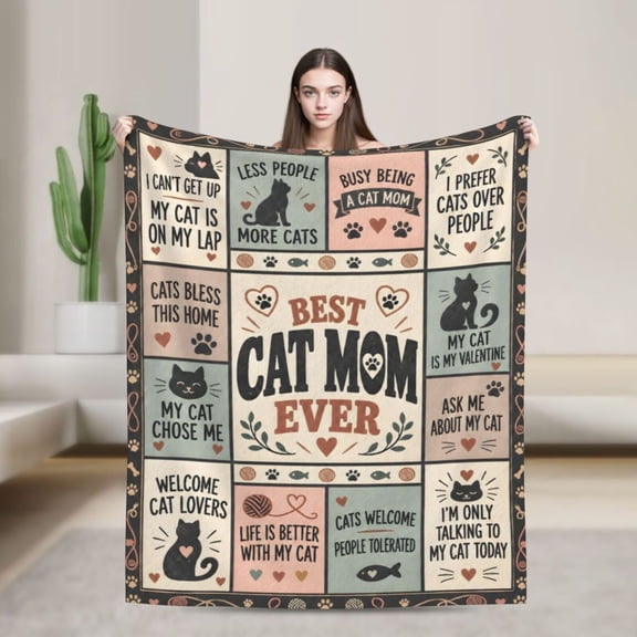 Cat Mom Blanket Cat Lover Cozy Flannel Throw Blanket Gift for Cat Moms and Women 50x40 in