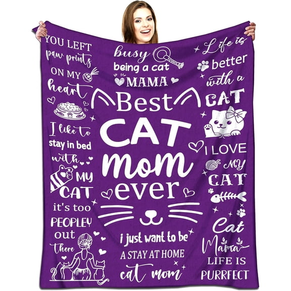 Cat Mom Blanket Gifts for Girls Women Cat Lovers Gifts Super Soft Flannel Cat Throw Blanket for Women Birthday Mother''s Day 50"x60"