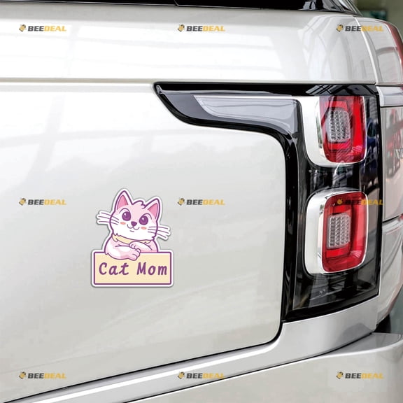 Cat Mom Car Magnet Pink Cute Kitty Label Boarder Magnetic Sticker Decal - 2 Pack Reflective 4" - for Truck Door Fridge Reusable Waterproof