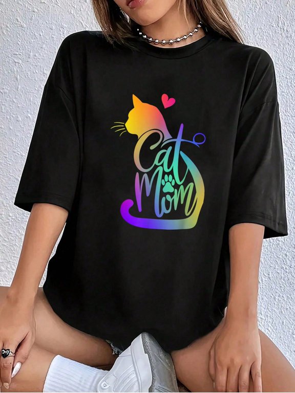 Cat Mom Cat Lover Cute Mother's Day Mama I Love My Cat T-Shirt - Women's Summer Vacation & Office Top