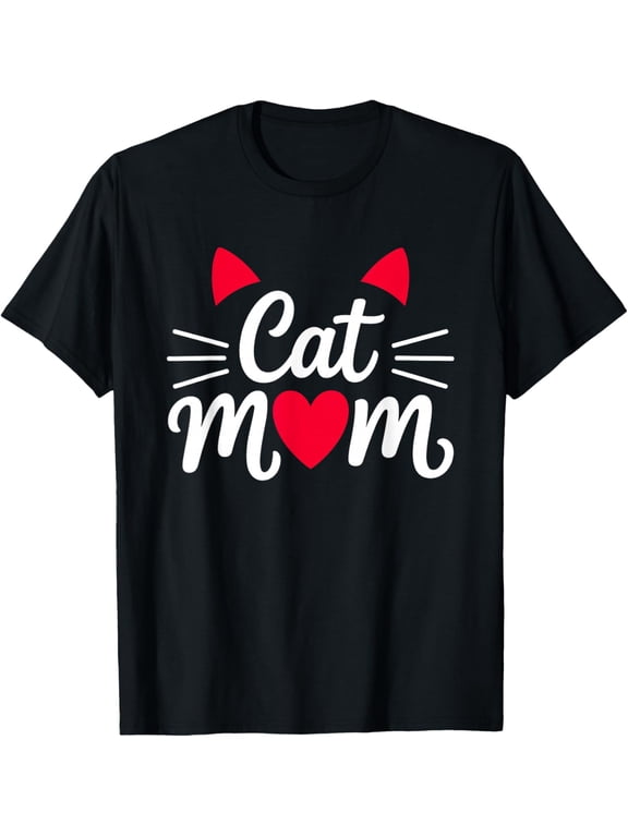 Cat Mom Cute Funny Women's Feline Lover Art Graphic T-Shirt- Classic Unisex 100% Cotton Crew Neck T-Shirt Regular Fit Breathable Casual Everyday Wear