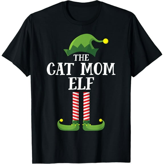Cat Mom Elf Matching Family Group Christmas Party Pyjamas T-Shirt