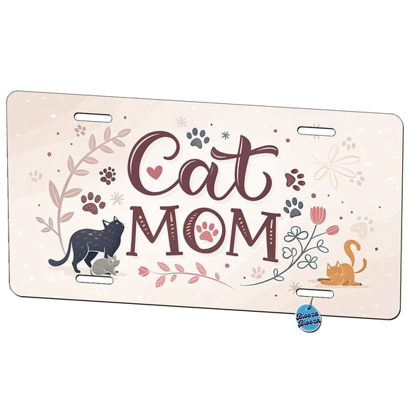 Cat Mom Floral Paw Prints Metal Novelty License Plate