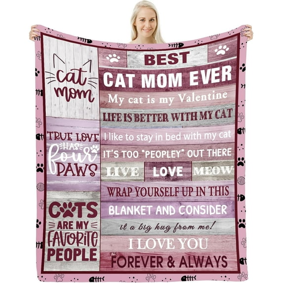 Cat Mom Gifts Blanket 60" X 50", Cat Mom Gifts for Women, Cat Gifts for Cat Lovers, Cat Mom/Cat Gifts for Women Girls, Cat Lover Gifts for Women, Crazy Cat Lady Christmas Birthday Gifts Throw Blanket