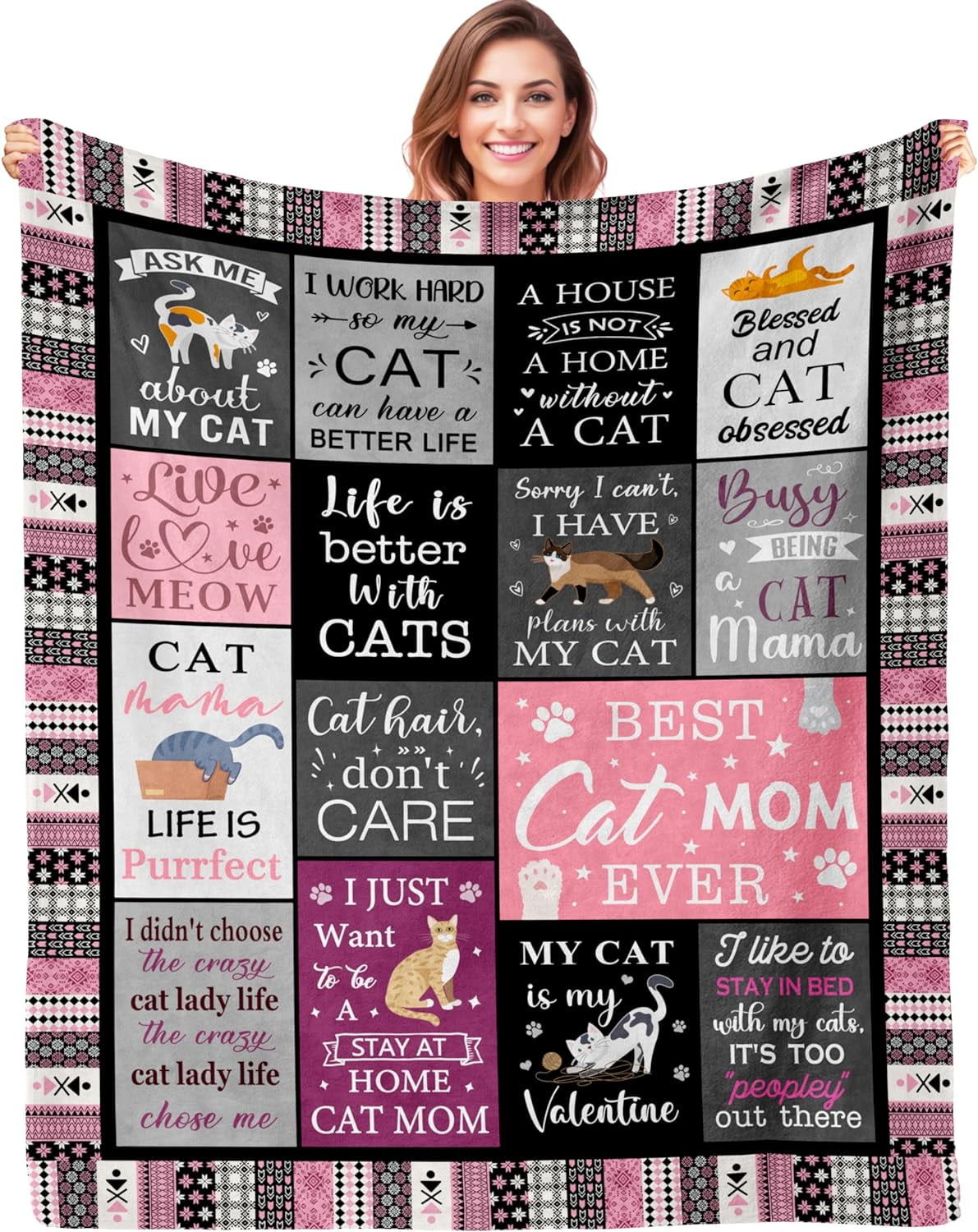 Cat Mom Gifts, Cat Gifts for Women, Cat Lovers Gifts Throw Blanket 50"x60", Funny Cat Gifts for Girls, Cat Themed Gifts, Cat Owner Gifts, Birthday Gifts for Cat Lovers, Cat Mom Blankets