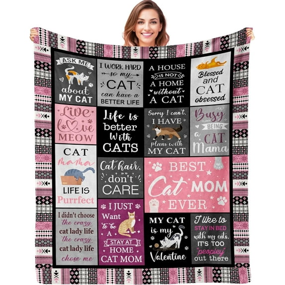 Cat Mom Gifts, Cat Gifts for Women, Cat Lovers Gifts Throw Blanket 60"x50", Funny Cat Gifts for Girls, Cat Themed Gifts, Cat Owner Gifts, Birthday Gifts for Cat Lovers, Cat Mom Blankets