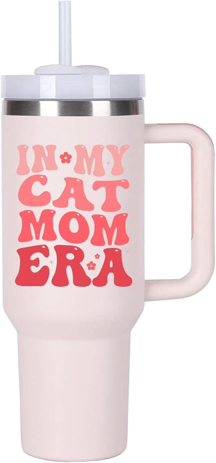 Cat Mom Gifts Ideas for Women.40 oz In My Cat Mom Era Tumbler with Handle.Cat Lover Cups Tumbler Gifts for Women.40 oz Birthday Christmas Mothers Day Cup Gift for cat mom.