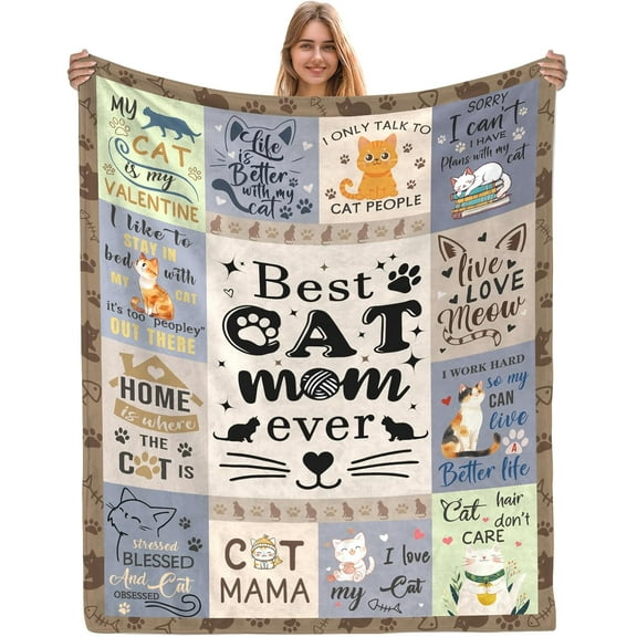 Cat Mom Gifts for Women, Cat Mom Blankets 50x60 Inch, Cat Lover Gifts for Women, Cat Blanket for Women, Gifts for Cat Lovers for Mothers Day Christmas Thanksigiving