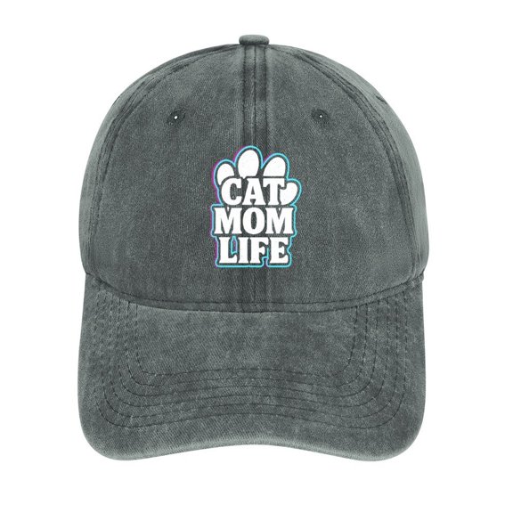 Cat Mom Gray Cotton Baseball Cap for Men Women, Outdoor Casual Adjustable Hat