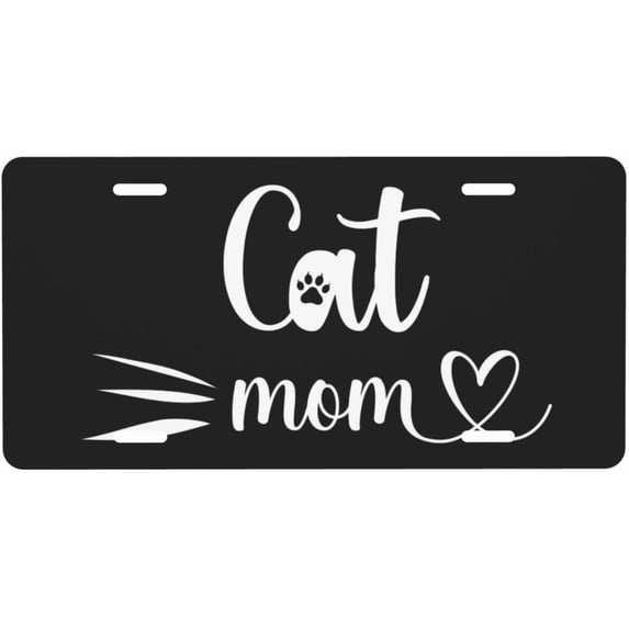 Cat Mom License Plate for Front of Car Sign License Plates 6x12 Inches Metal Car Plates Tag Vanity Novelty Car Decor Tag