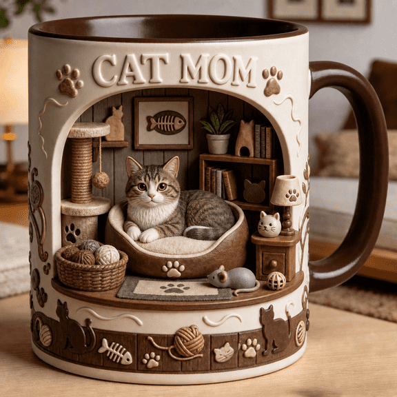 Cat Mom Mug Cute Cat Lover Gift for Coffee, Tea, Birthdays & Pet Moms