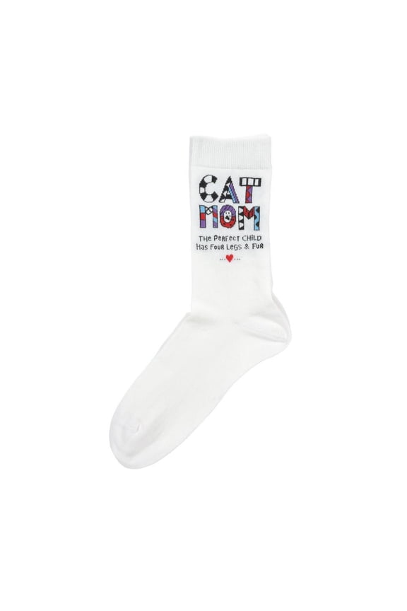 Cat Mom Pattern White One Size Fits Most Cotton Blend Novelty Crew Socks