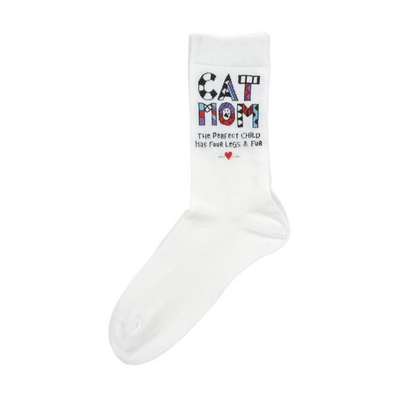 Cat Mom Pattern White One Size Fits Most Cotton Blend Novelty Crew Socks