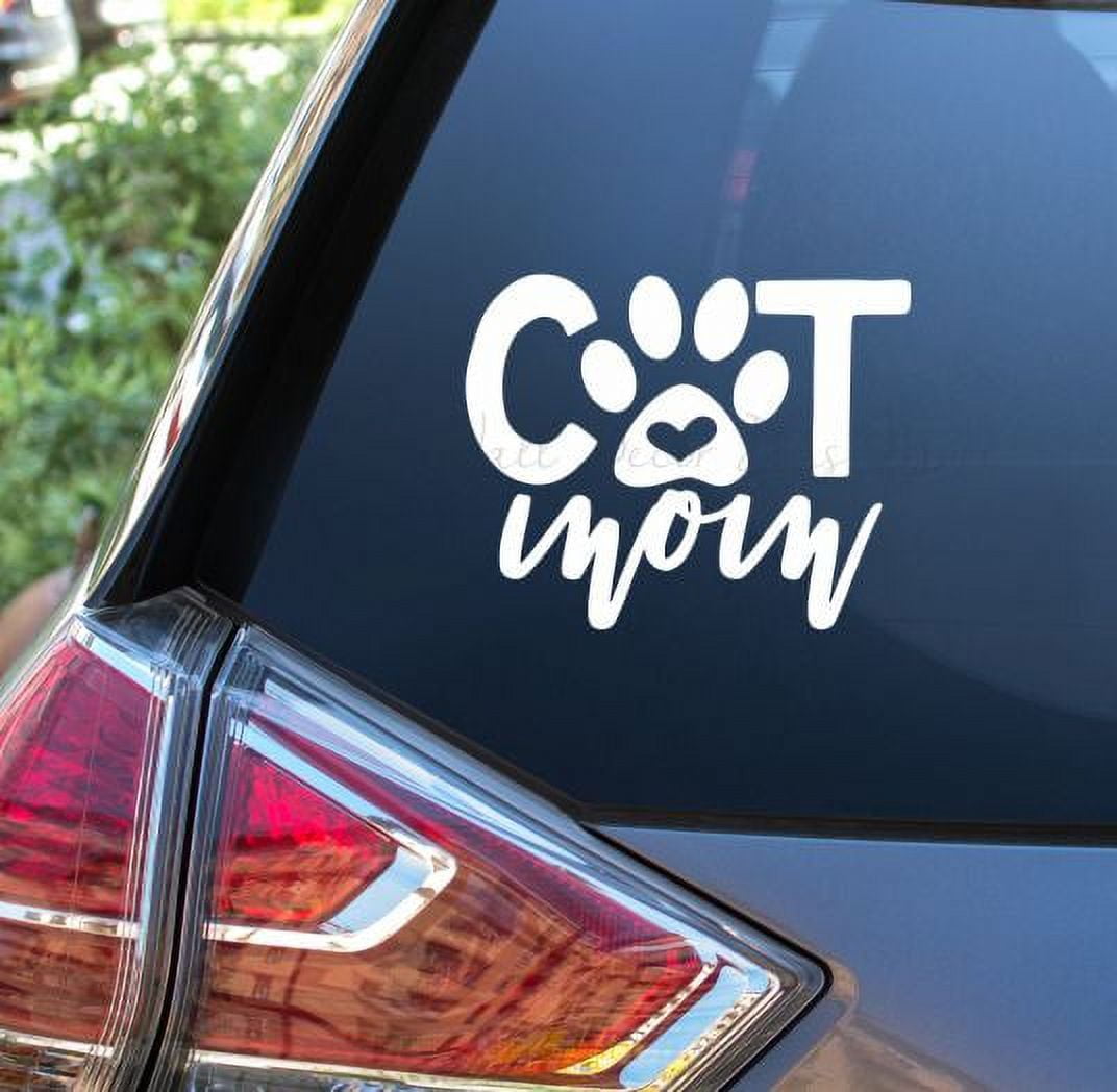 Cat Mom Pet Car Decals With Paw Print Window Stickers Vehicle Vinyl Art  8x6.5-Inch Glossy White