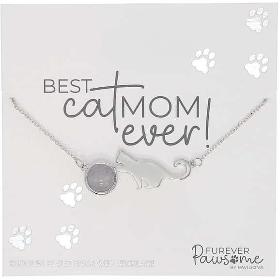 Pavilion Gift Company - Cat Mom - Rhodium Plated Agate Adjustable Necklace