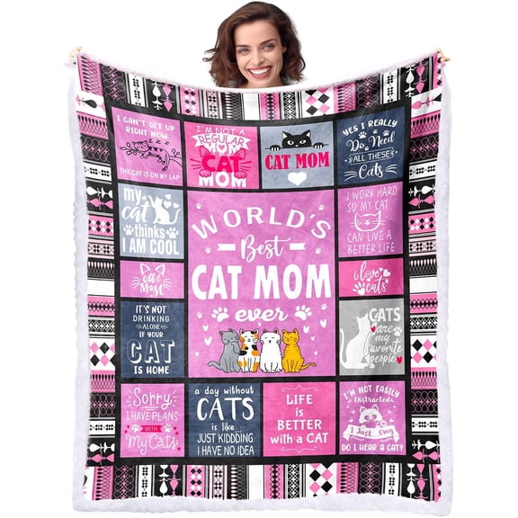 Cat Mom Sherpa Blanket for Cat Mom Cat Gifts for Women - World''s Best Cat Mom Ever 50" X 60" Sherpa Blanket - Cat Gifts for Cat Lovers Cat Themed Gift