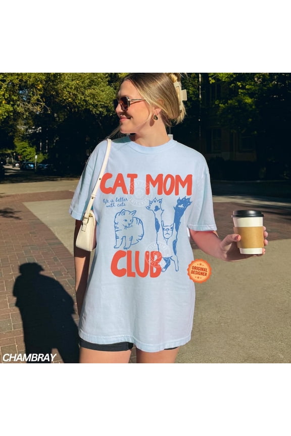 Cat Mom Shirt Cat Mama Tee Funny Cat Lover Shirt Cat Mom Tee Vintage Soft LIGHT BLUE S-5XL
