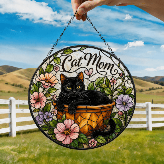 Cat Mom Stained Glass Suncatcher Window Hanging Acrylic Gift for Cat Lovers