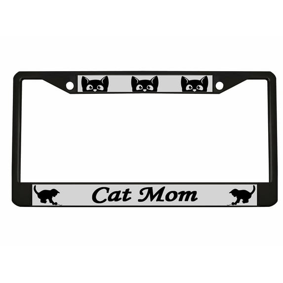 Cat Mom Style Cat Lovers Metal License Plate Frame Personalized/Car Accessories Car Tag Holder Cover (Black/Silver/Black)
