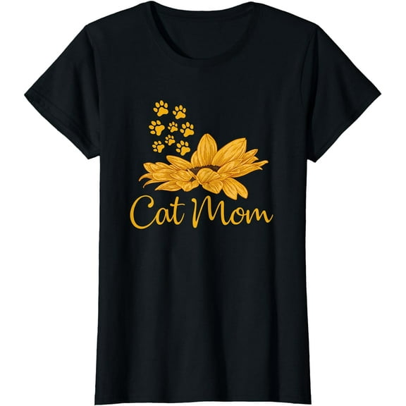 Cat Mom Sunflower Cat mama kitty woman T-Shirt