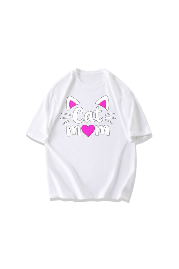 Cat Mom T Shirt Black Cat Ears And Heart Design For Cat Lovers Casual Wear