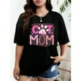 thumbnail image 1 of Cat Mom T-Shirt Graphic Tee Leopard Top Paw Print Design Cotton Short Sleeve Casual Black S-5XL, 1 of 5