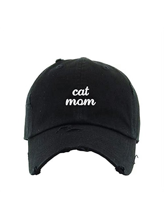 Cat Mom Vintage Baseball Cap Embroidered Cotton Adjustable Distressed Dad Hat Black