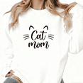 thumbnail image 1 of "Cat Mom" Whimsical Graphic Soft Comfortable Tee T-Shirt Print Top Round-neck long-sleeved white S-3XL, 1 of 5