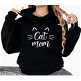 thumbnail image 1 of "Cat Mom" Whimsical Graphic Tee T-Shirt Print Top Cotton Suitable Hooded long-sleeved Black S-2XL, 1 of 7