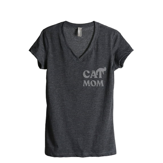 Cat Mom Women's Fashion Relaxed V-Neck T-Shirt Tee Charcoal Grey Small