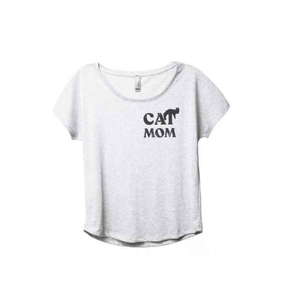 Cat Mom Women's Fashion Slouchy Dolman T-Shirt Tee Heather White Small