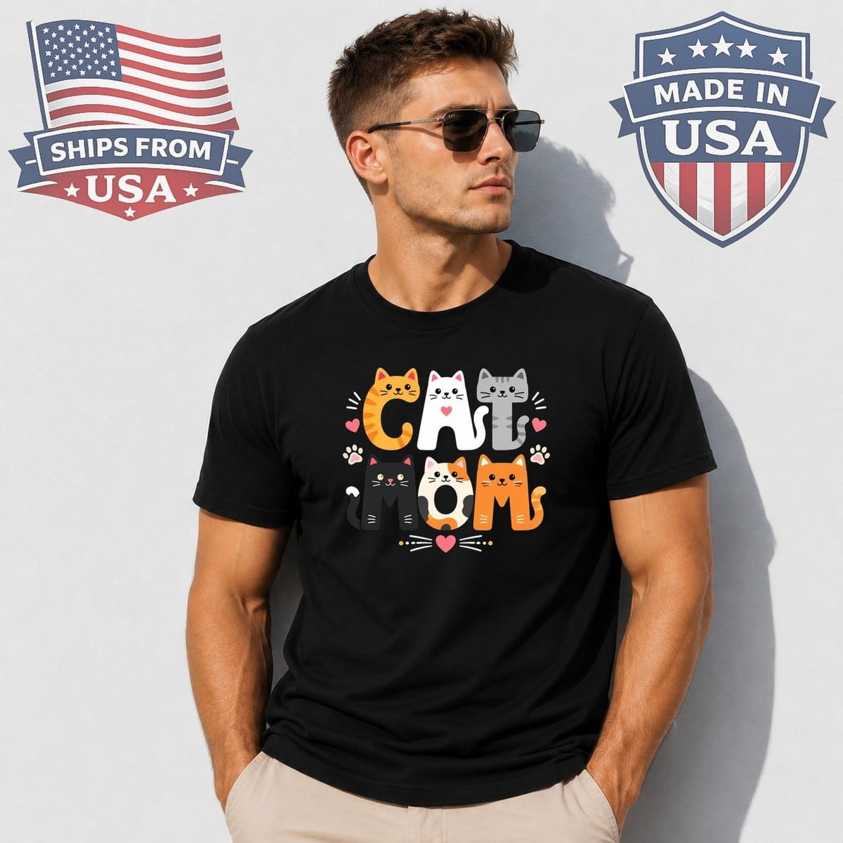 Cat Mom Word Graphic Pet Lover Typography T-Shirt - Walmart.com