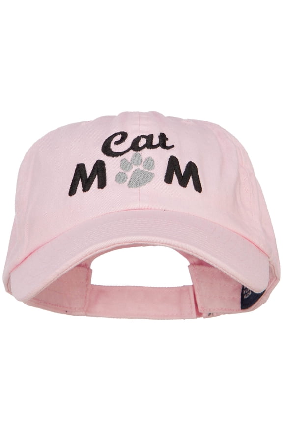 Cat Mom Words with Paw Embroidered Cotton Cap - Lt Pink OSFM