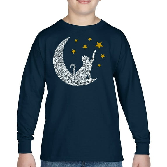 Cat Moon - Boy's Word Art Long Sleeve T-Shirt