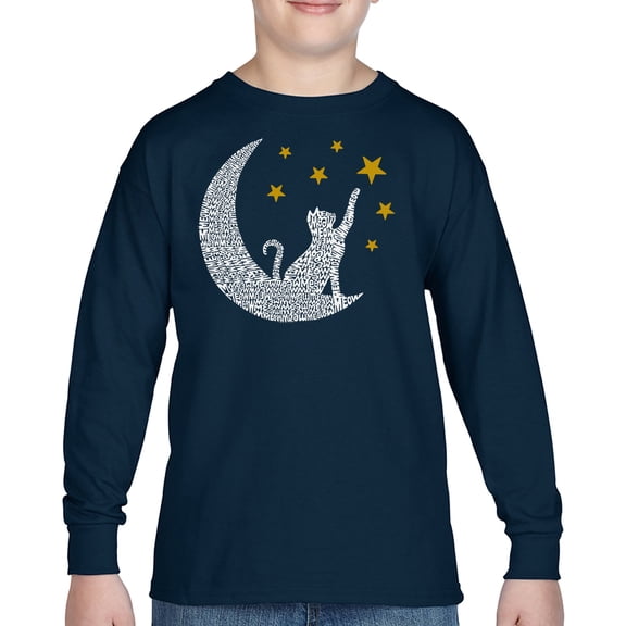 Cat Moon - Boy's Word Art Long Sleeve T-Shirt