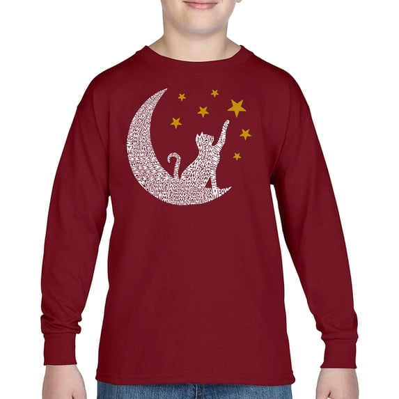 Cat Moon - Boy's Word Art Long Sleeve T-Shirt