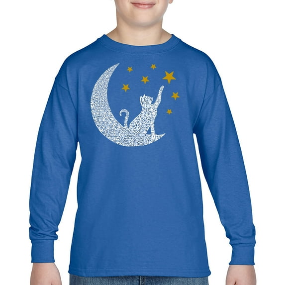 Cat Moon - Boy's Word Art Long Sleeve T-Shirt