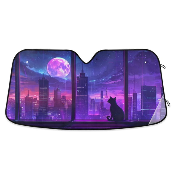 Cat Moon City Car Windshield Sun Shade Foldable Car Front Window Visor Heat and UV Protection 53x23.5
