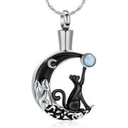 Cat Moon Cremation Urn Necklace for Human Pet Ashes moonstone Memorial Urn Necklace Urn Keepsake Memorial Locket Holder Jewelry Gift for Women